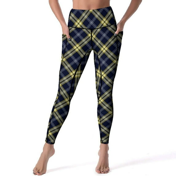 2025 Leggins Gym Fitness Stretch Tights Sports Yoga Sweet Up Push Leggings Print Lines Pockets Pants Yoga Plaid White And Green