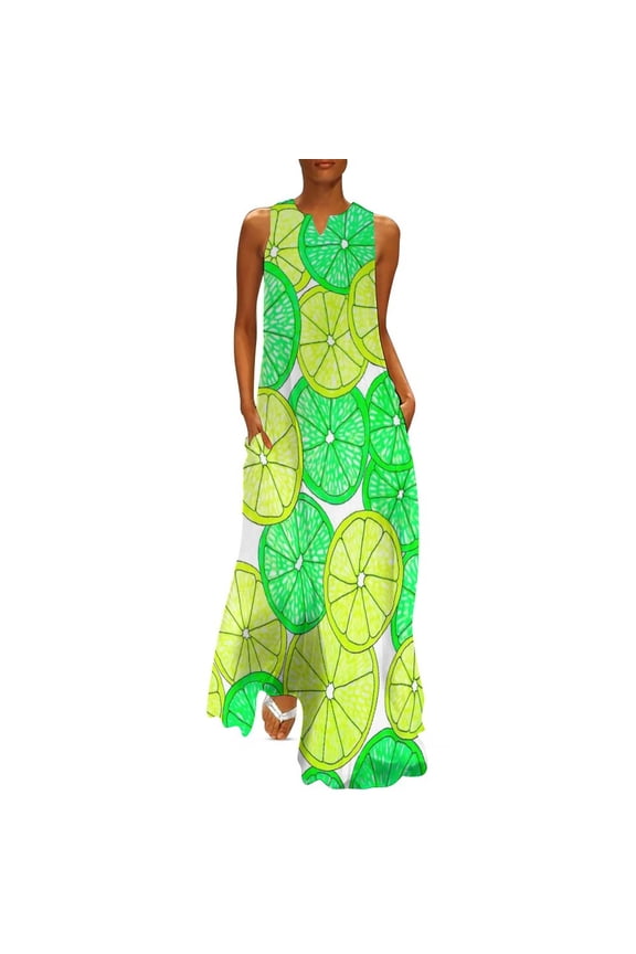 2025 Lemon And Lime Dress Spring Bright Citrus Fruit Streetwear Boho Beach Long Dresses Women Pattern Elegant Maxi Dress Big Size 5XL