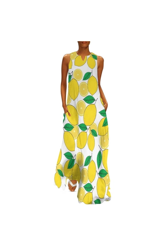 2025 Lemon And Lime Dress Spring Bright Citrus Fruit Streetwear Boho Beach Long Dresses Women Pattern Elegant Maxi Dress Big Size 5XL