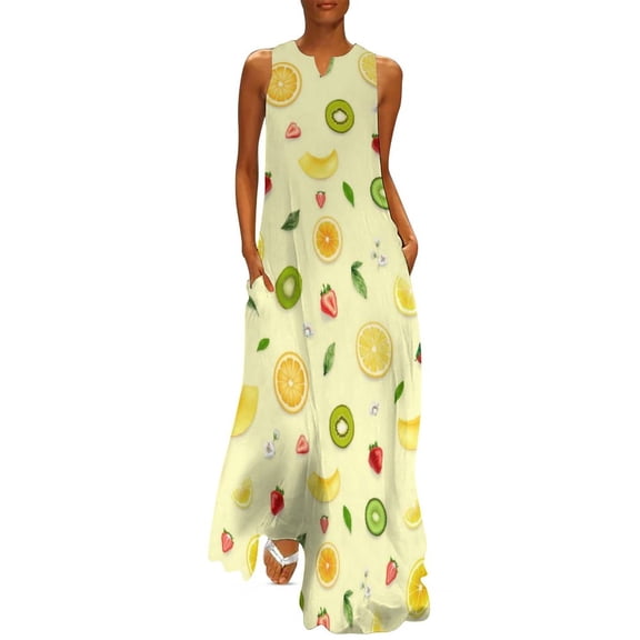 2025 Lemon And Lime Dress Spring Bright Citrus Fruit Streetwear Boho Beach Long Dresses Women Pattern Elegant Maxi Dress Big Size 5XL