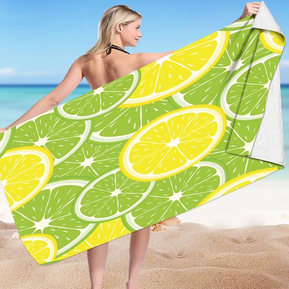 2025 Lemon Print Beach Towel 30x60in - Quick-Dry Sandproof Microfiber for Pool, Travel & Yoga | Lightweight Foldable Towel with UV Protection & Compact Design