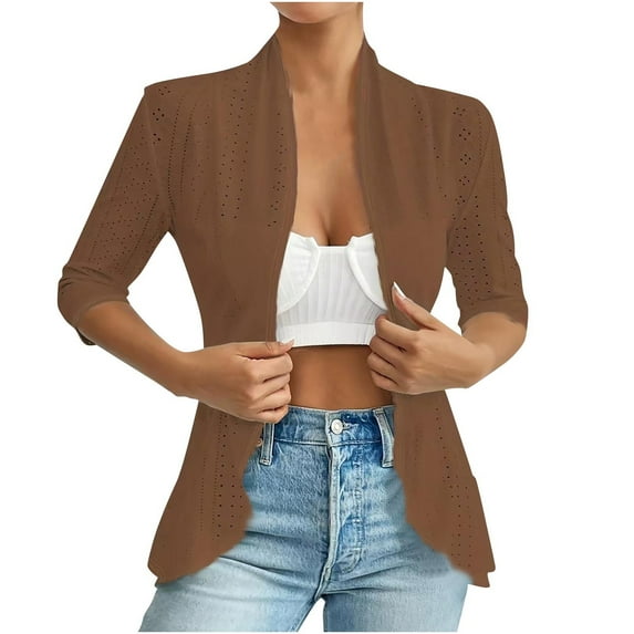 2025 Lightweight Summer Cardigan Jacket for Women Spring Open Front Soft Drape Ruffles Half Sleeve Kimono Cover Ups