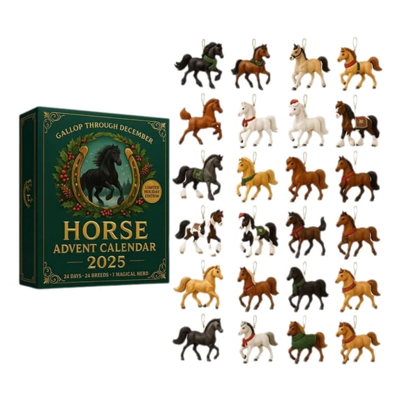 2025 Limited Edition Gallop Through December Horse Advent Calendar - 24 Unique Breed Acrylic Figurines, Christmas Tree Decoration Pendants, Perfect Gift for Horse Lovers & Collectors