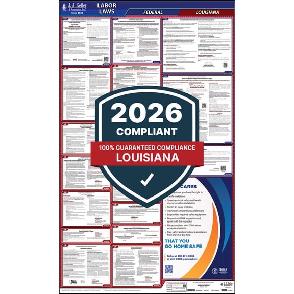 2025 Louisiana Labor Law Poster, All-in-One OSHA Compliant LA State & Federal Laminated Poster (24" x 40" English)