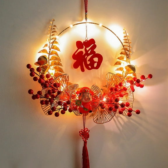 2025 Luminous Chinese New Year Decoration LED Red Fruit Lanterns Pendants Spring Festival Wreath Wall Window Door New Year Decor