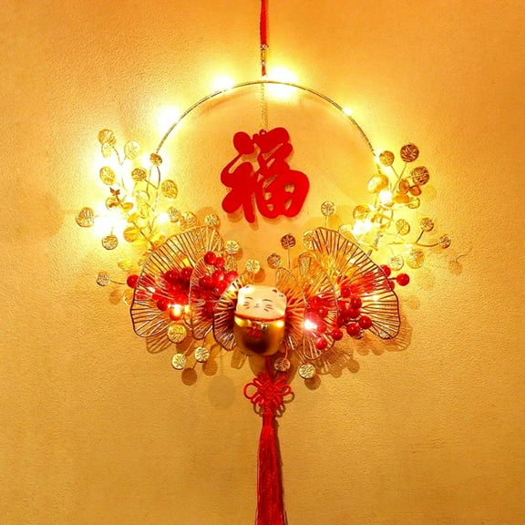 2025 Luminous Chinese New Year Decoration LED Red Fruit Lanterns Pendants Spring Festival Wreath Wall Window Door New Year Decor