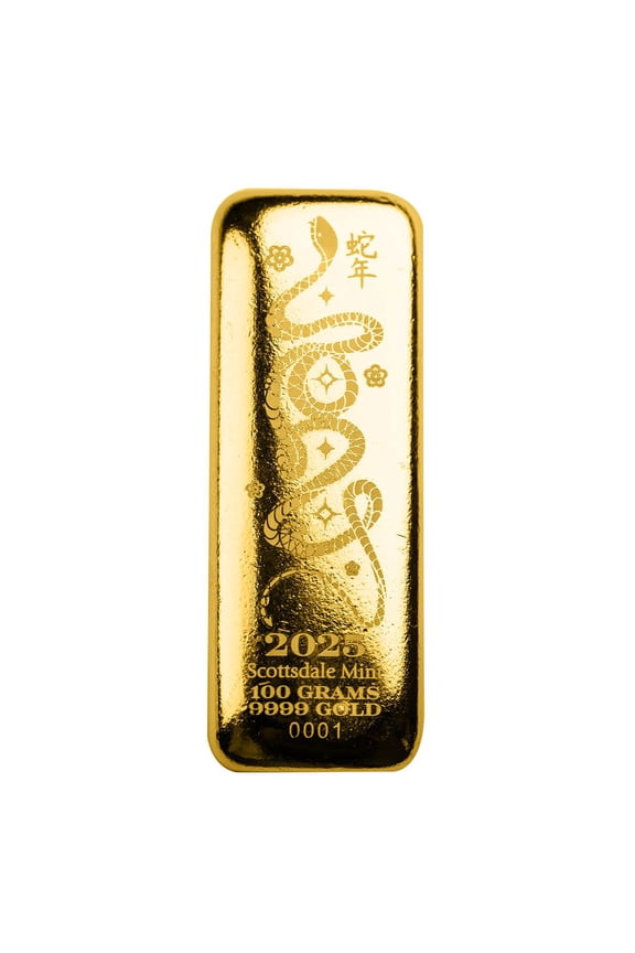 2025 Lunar Year of the Snake 100 Gram Gold Bar .9999 Gold