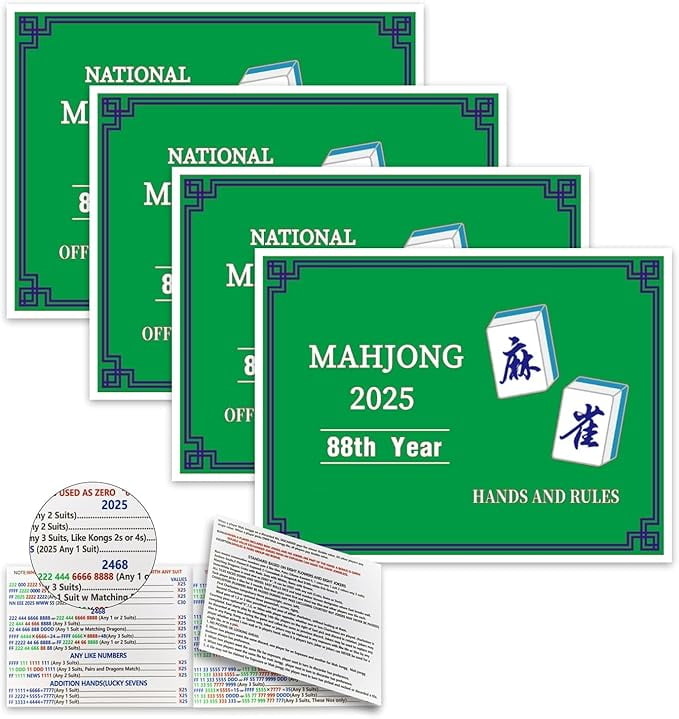 2025 Mahjong Cards,4Pcs Official Standard Hands Rules,Recreational Play