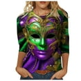 2025 Mardi Gras Shirts for Women 3/4 Sleeve Fat Tuesday Mask Graphic