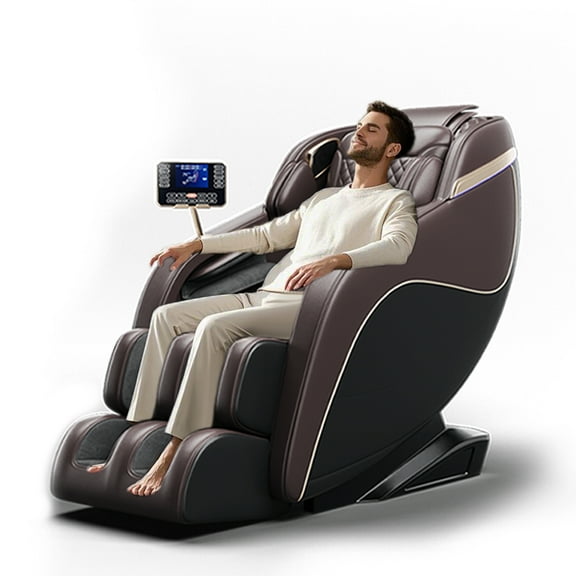 2025 Massage Chairs Full Body, Zero Gravity SL-Track Shiatsu Massage Chair Recliner with LCD Screen Controller, Heating, 7 Massage Techniques and Stereo Sound, Brown