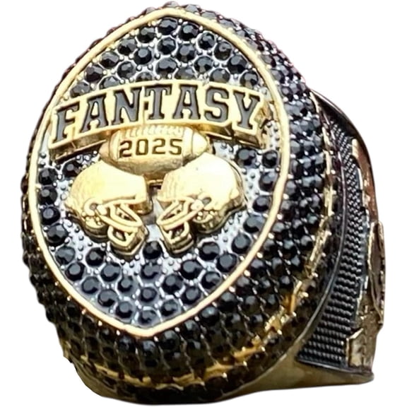 2025 Massive Gunmetal and Fantasy Football Championship Trophy Ring, Award for Fantasy Football League Winner Black Stones