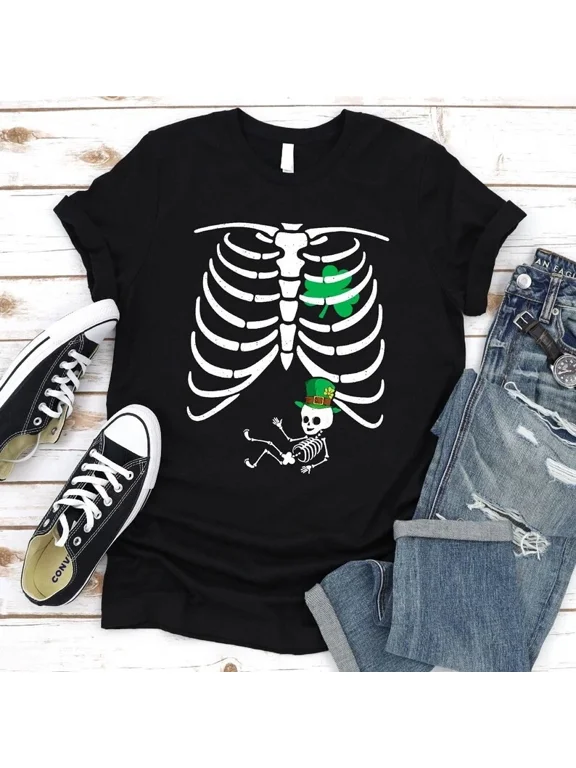 2025/Maternity Leprechaun Skeleton Baby Funny Saint Patricks Day Gifts T Shirt