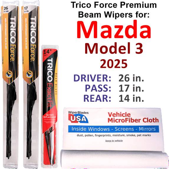 2025 Mazda Model 3 Performance Beam Wipers (Set of 3) w/Rear Wiper