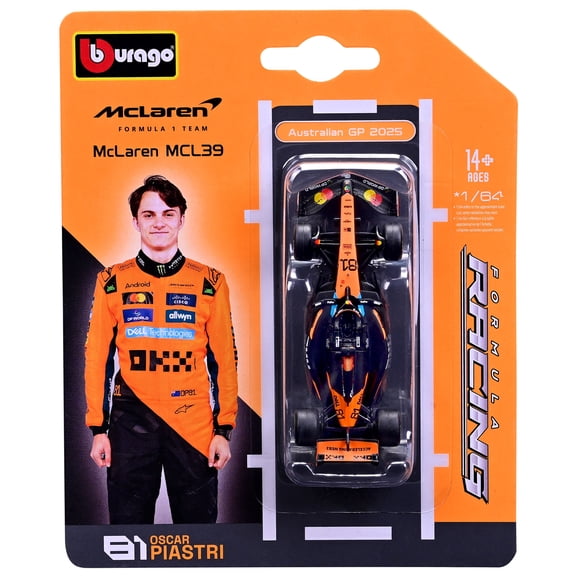 Bburago: 1:64 Diecast - 2025 McLaren MCL39, Oscar Piastri - Formula Racing Model Replica, Blister Card, Rolling Wheels, Licensed Collectible Vehicle