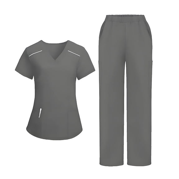 2025 Medical Scrubs Uniform for Women - Tops & Straight Leg Pants with 8 Pockets, Soft Stretch, Easy Care Gray M