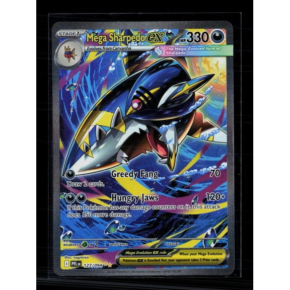2025 Mega Evolution Phantasmal Flames Mega Sharpedo EX Secret Rare SAR #127/94 Holo English Pokemon Card