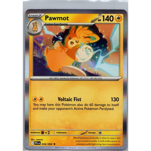 2025 Mega Evolution Phantasmal Flames Pawmot Holo Rare #34/94 Pokemon Card