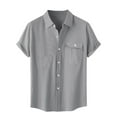 thumbnail image 1 of 2025 Men Cotton Linen Shirt Short Sleeve Breasted Sweatshirt Casual Beach Vacation Shirts Chest Pocket Tee, 1 of 8