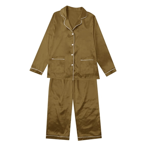 2025 Men’s Family Matching Pajamas Silk Satin Long Sleeve 2-Piece Sleepwear Set
