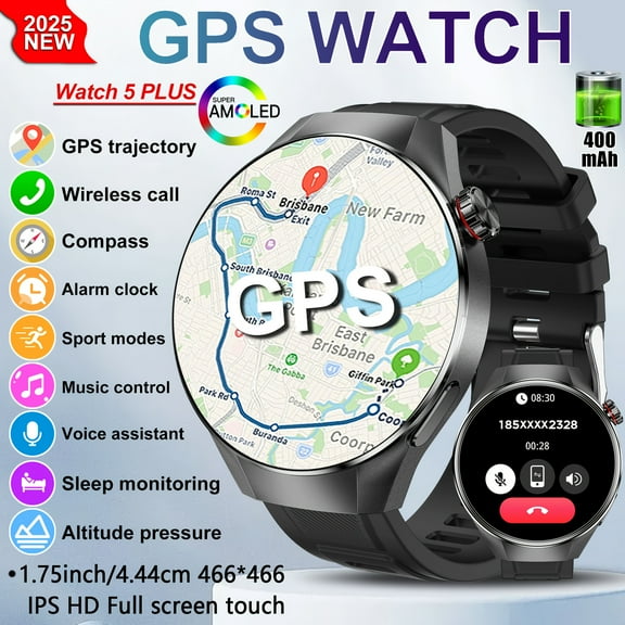 2025 Men’s GPS Smartwatch: 1.75" AMOLED, Wireless Calls | 100+ Sports, Outdoor Tools | Metal Body, iPhone/Android