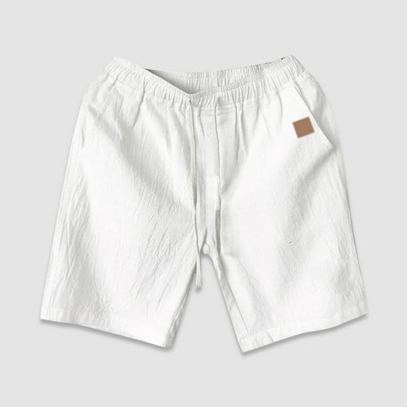 2025 Men’s Linen Blend Shorts Striped Elastic Waist Drawstring 7 Inch Inseam Beach Shorts with Pockets