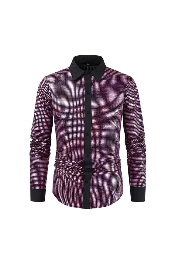 2025 Men's Spring Sequined Lapel Shirt Long Sleeve, Durable, Fashionable Design, Suitable for Work and Parties, Multiple Sizes (M XXL)