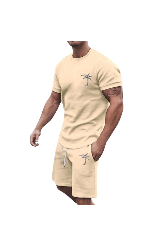 2025 Men's Summer Tracksuit Plus Size Short Sleeve O Neck Athletic Suit Casual Color Block Drawstring Waist Tracksuit Set