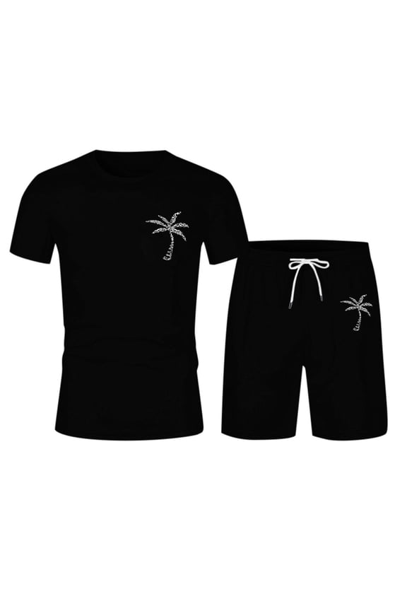 2025 Men's Summer Tracksuit Plus Size Short Sleeve O Neck Athletic Suit Casual Color Block Drawstring Waist Tracksuit Set