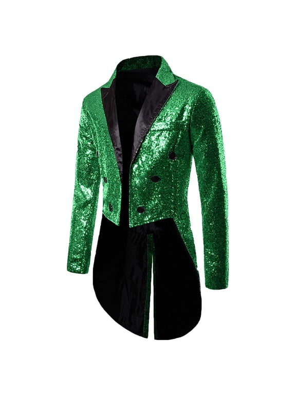 2025 Mens Sequins Tailcoat Jacket Victorian Steampunk Swallowtail Costumes Gothic Victorian Frock Party Show Tux Blazer Coat Green S