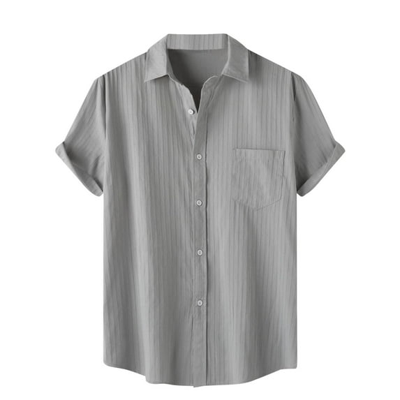 2025 Mens Short Sleeve Button Down Shirts Lightweight Cotton Solid Color Shirt Summer Beach Casual Shirts Dark Gray M