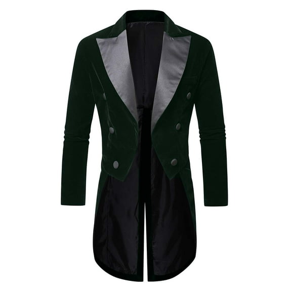 2025 Mens Velvet Tailcoat Jacket Victorian Steampunk Swallowtail Costumes Gothic Victorian Frock Party Show Tux Blazer Coat Green Xxl