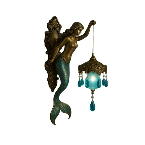 2025 Mermaid Wall Lamp Lamp Arm Enchanting Wall Lamp LED Light Vintage Ocean-Themed Night Light Retro Mermaid Wall Sconce for Bedroom, Vintage Style