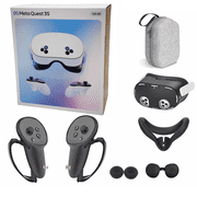2025 Meta Oculus Quest 3S All-In-One VR Headset, Touch Controllers, 128GB SSD, 1832x1920 up to 120 Hz,3D Audio,Case+Protective covers, Controller Grips, Face Cover, Lens Cover