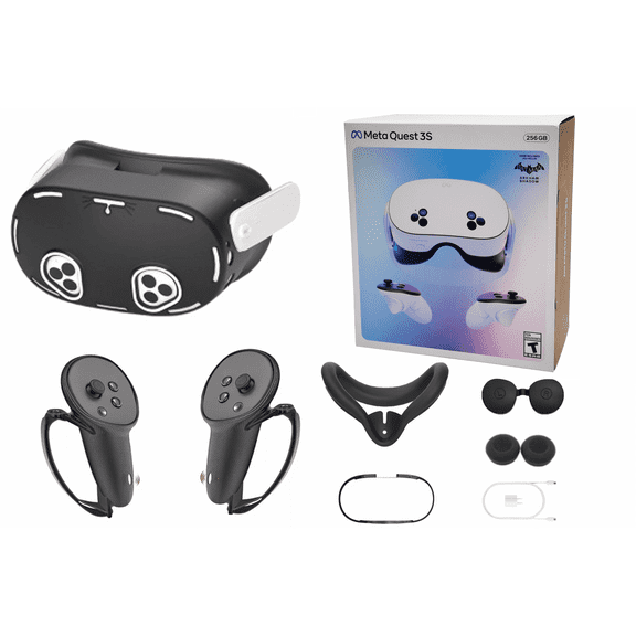 2025 Meta Oculus Quest 3S All-In-One VR Headset, Touch Controllers, 256GB SSD, 1832x1920 up to 120 Hz,3D Audio,Protective covers, Controller Grips, Face Cover, Lens Cove
