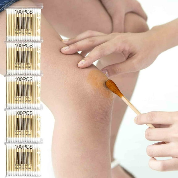 Cotton Swabs with Wooden Sticks 100 Count, Bamboo Qtips, Bamboo Cotton Swabs Double Round Tips, Cotton Swabs for Ears, Makeup, Household Cleaning