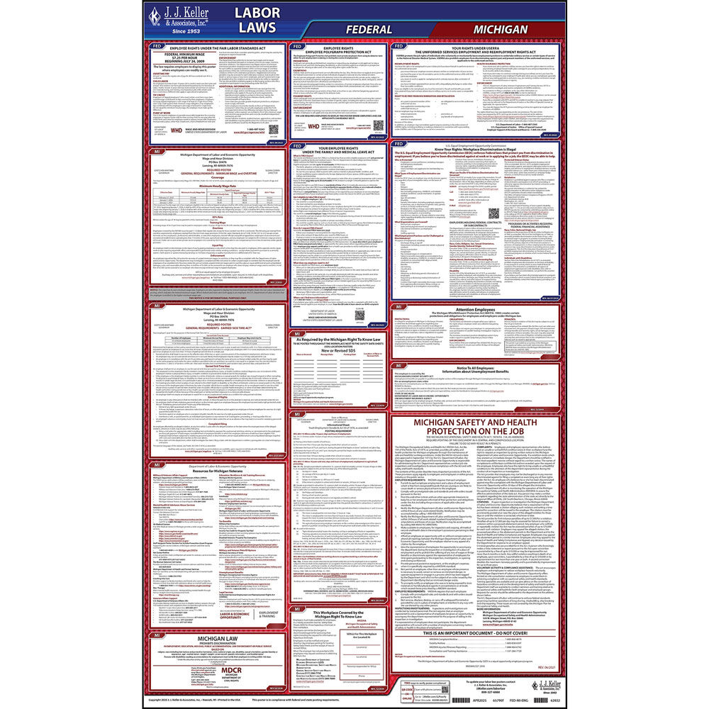 Poster Conformità Diritto Del Lavoro Michigan 2025, Stato/Federale, Carta O Laminato