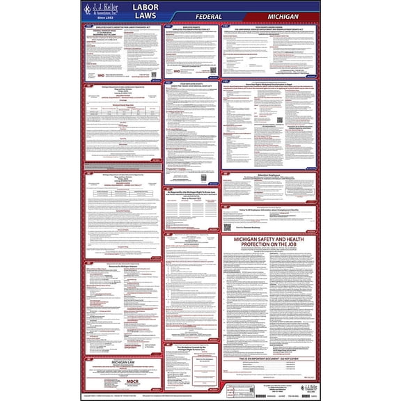 2025 Michigan and Federal Labor Law Poster (English, MI State) - OSHA Compliant All-in-One Laminated Poster