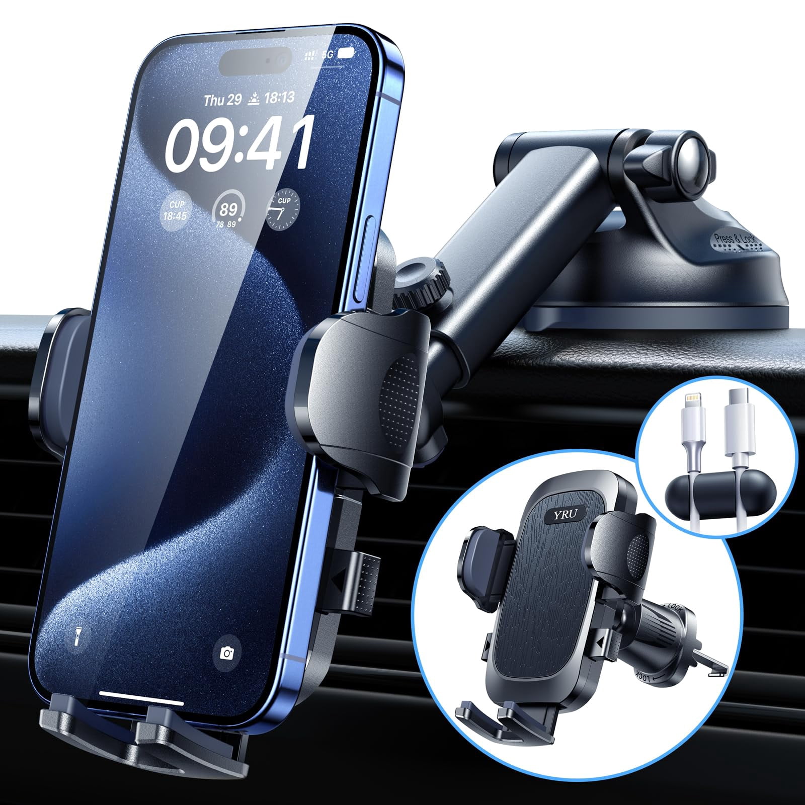 Permanent Extended Dash Fleet Mount & Strong Grip Holder for iPhone 12 Pro Max (sku 57983) main image 1