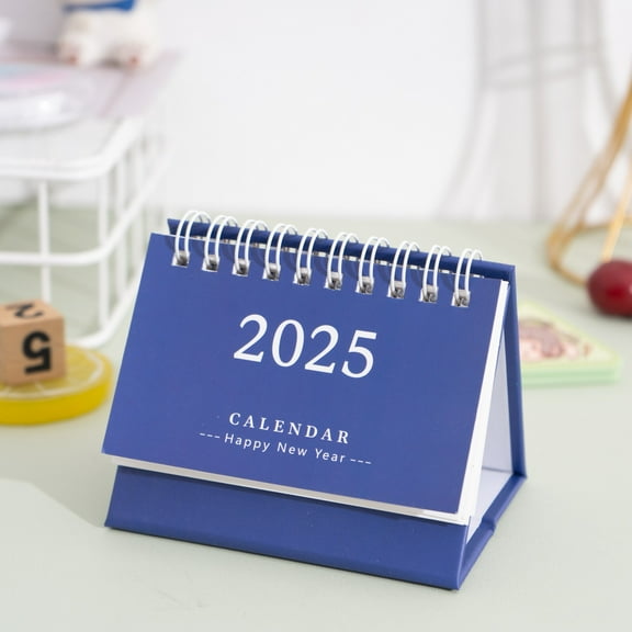 2025 Mini Desk Calendar Planner - 12 Month Standing Flip Calendar, Desktop Ornament with Coil Binding, Durable Thick Paper, Holiday Markers & Ample Writing Space for Efficient Planning Dark Blue