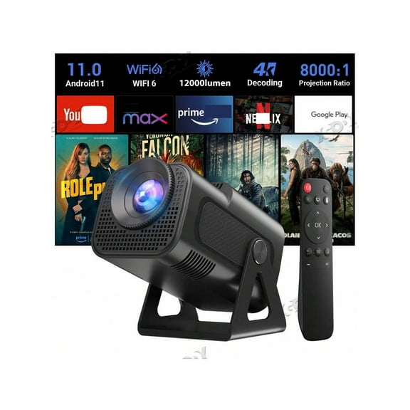 2025 Mini Projector 1080P FHD 4K Support Smart Portable Projector With WiFi And Bluetooth 180° Adjustable Auto Keystone Miracast Airplay TV Stick/USB/PS-5/Laptop, With HD Cable