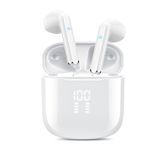 2025 Mini Wireless 5.3 Earphones, HD Stereo & ENC Noise Cancelling Mic, 25H Playback, In-Ear Touch Control White