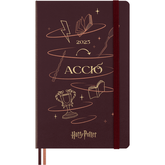 2025 Moleskine Limited Edition Harry Potter Accio 5" x 8.25" Daily Planner Bordeaux Red