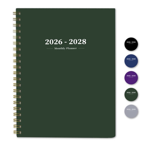 2026-2028 Monthly Planner, 8.5x11": 24 Months (July. 2026 - June. 2028), Large Daily Blocks, Deep Green
