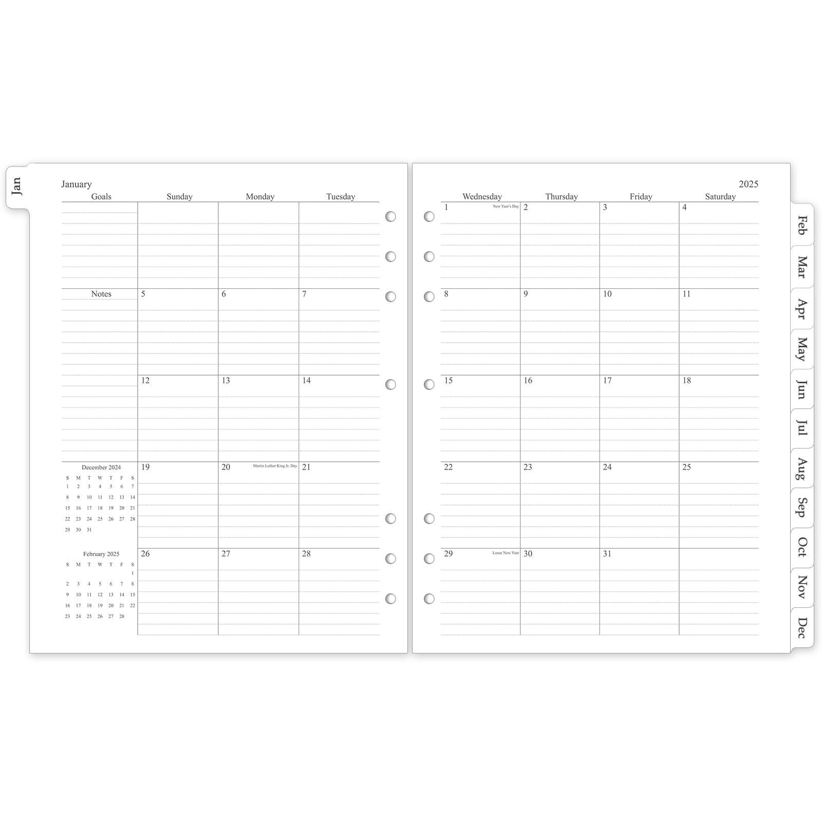 2025 monthly planner refill planner inserts for 7 ring academic