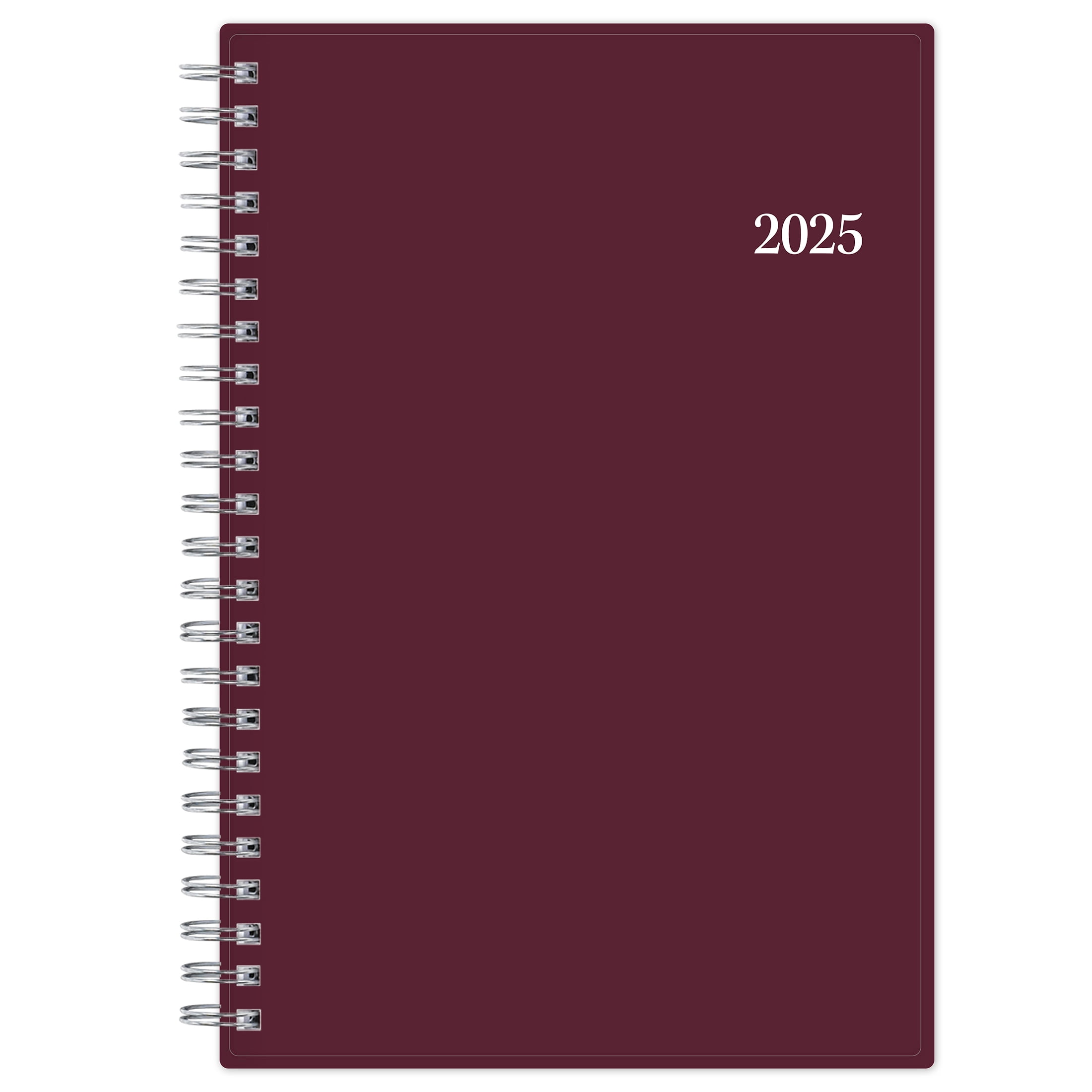 2025 Weekly Monthly Planner, 5x8, Blue Sky, Solid Berry