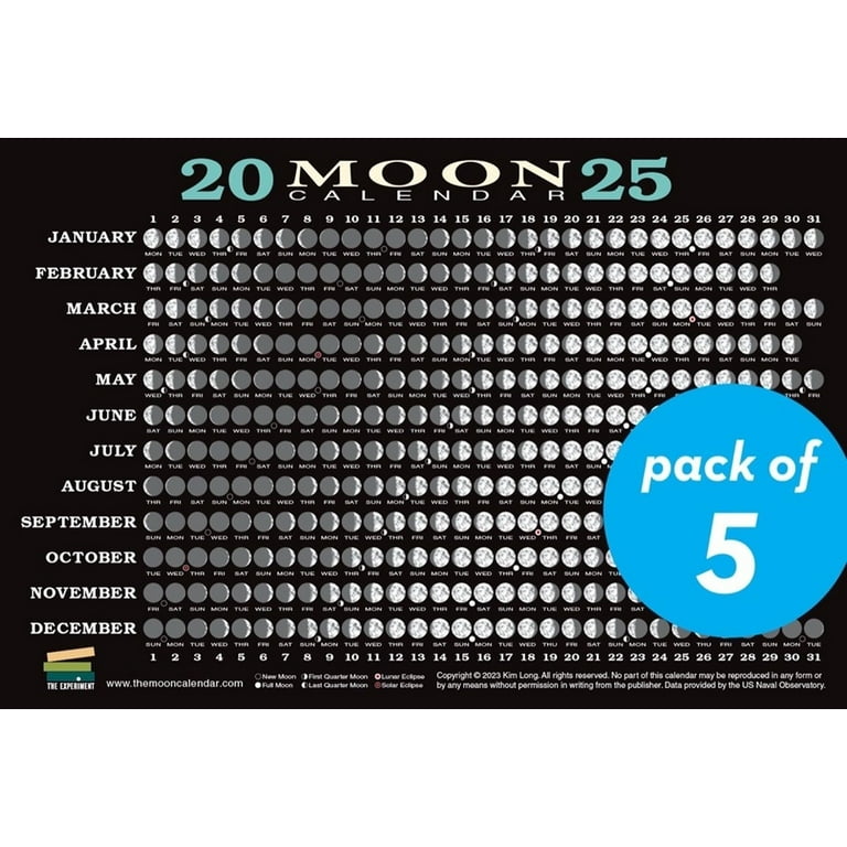 2025 moon calendar card (5 pack): lunar phases, eclipses, and more! -  walmart.com