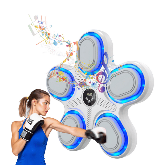 2025 Music Boxing Machine for Adults and Kids, Smart Bluetooth Boxing Training Equipment with Gloves Wall Mounted, Workout Punching Machine for Home,Office and Gym,White