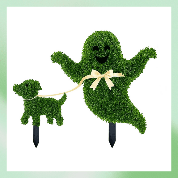 2025 NEW!!! Artificial Halloween Ghost Dogs Decorations Plastic Topiary 21.65" - Ghost Walking Dog Yard Signs Decorations, Spooky Halloween Ghost Decorations Outdoor