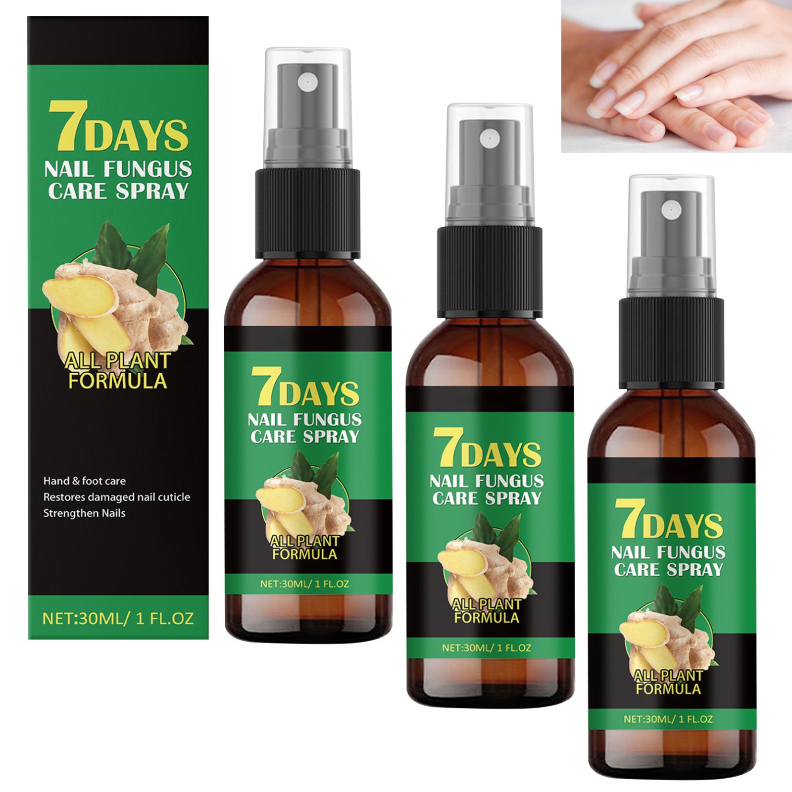 2025 NEW!Ginger Growth Spray, Support for Stronger, Healthier Nails, Fast-Acting & Portable Solution - 30ML/3PC