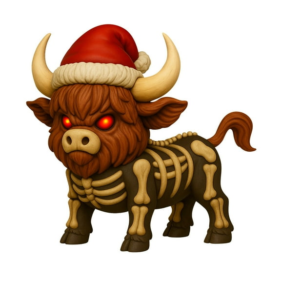 2025 NEW Highland Cow Decor Spooky-Cute Highland Cow That Welcomes Halloween Christmas Guests Fall Skeleton Highland Cow,with Glowing Red Eyes